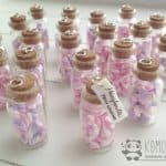 Bomboniere bottiglietta vetro battesimo - nascita - babyhower - comunione - matrimonio, marshmallow, personalizzate in fimo