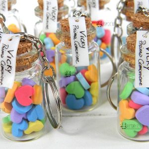 Bomboniere bottigliette vetro nascita - battesimo - comunione - cresima - matrimonio, cuori, arcobaleno, personalizzate in fimo