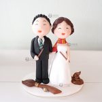 cake topper matrimonio nerd harry potter - sposi grifondoro serpeverde - personalizzato in fimo