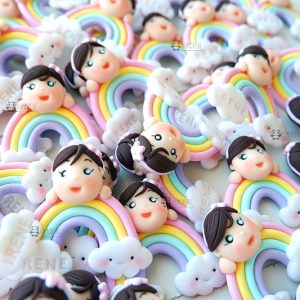 Bomboniere personalizzate in fimo con arcobaleno kawaii per bambina bambini - battesimo, compleanno, comunione, cresima