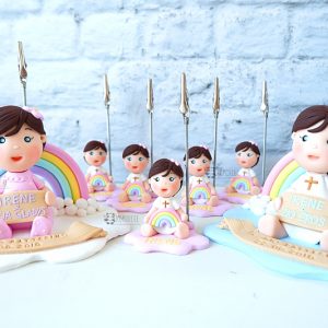 Bomboniere portafoto personalizzate in fimo con arcobaleno kawaii per bambini - battesimo, compleanno - regalo madrina padrino