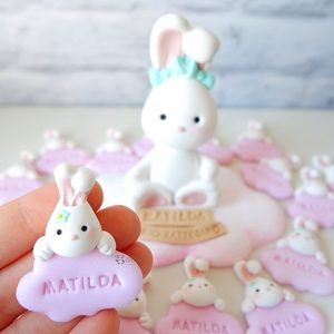 Bomboniere fatte a mano artigianali, bambina coniglio coniglietta baby kawaii personalizzate in fimo, nascita bambino bambina - babyshower - battesimo - personalizzate in fimo