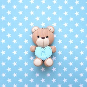 Bomboniere magnete fatte a mano artigianali, orso orsetto kawaii, personalizzate con inziale in fimo, nascita bambino bambina - battesimo - comunione - compleanno - personalizzate in fimo