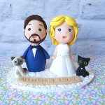 cake topper originale elegante personalizzato in fimo fatto a mano artigianale - idee matrimonio a tema, nozze - sposi sposo sposa - gatti, famiglia - statuine torta