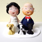 cake topper originale elegante personalizzato in fimo fatto a mano artigianale - idee matrimonio a tema, nozze - sposi sposo sposa - cani, famiglia - statuine torta