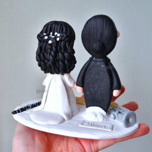 cake topper nuziale originale elegante personalizzato in fimo fatto a mano artigianale - idee matrimonio, nozze - sposi sposo sposa - matrimonio tema musica, clarinetto, eufonio - statuine torta