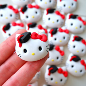 Bomboniere laurea artigianali originali fatte a mano, hello kitty inspired cartoon kawaii, personalizzate in fimo, magnete calamita fatto a mano, laurea design