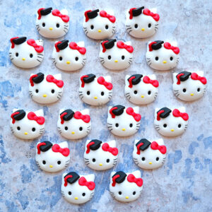 Bomboniere laurea artigianali originali fatte a mano, hello kitty inspired cartoon kawaii, personalizzate in fimo, magnete calamita fatto a mano, laurea design