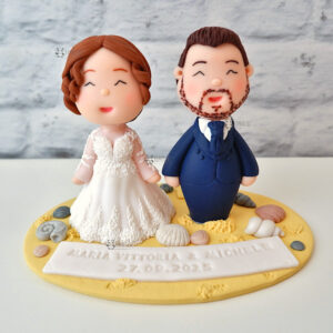 cake topper nuziale originale elegante personalizzato in fimo fatto a mano artigianale - idee matrimonio tema mare, nozze - sposi sposo sposa - statuine torta