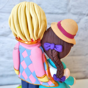 cake topper nuziale originale elegante personalizzato in fimo fatto a mano artigianale - ghibli inspired cartoon kawaii - sposi sposo sposa - matrimonio nozze tema ghibli calcifer castello errante di howl sophie - statuine torta