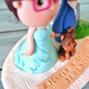 cake topper nuziale originale elegante personalizzato in fimo fatto a mano artigianale - idee matrimonio famiglia, nozze - sposi sposo sposa cane - matrimonio alpino montagna - statuine torta