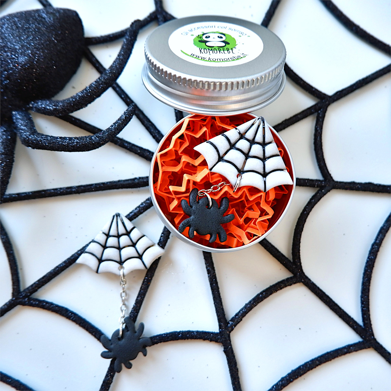 Orecchini Ragnatela Ragno Fimo Halloween
